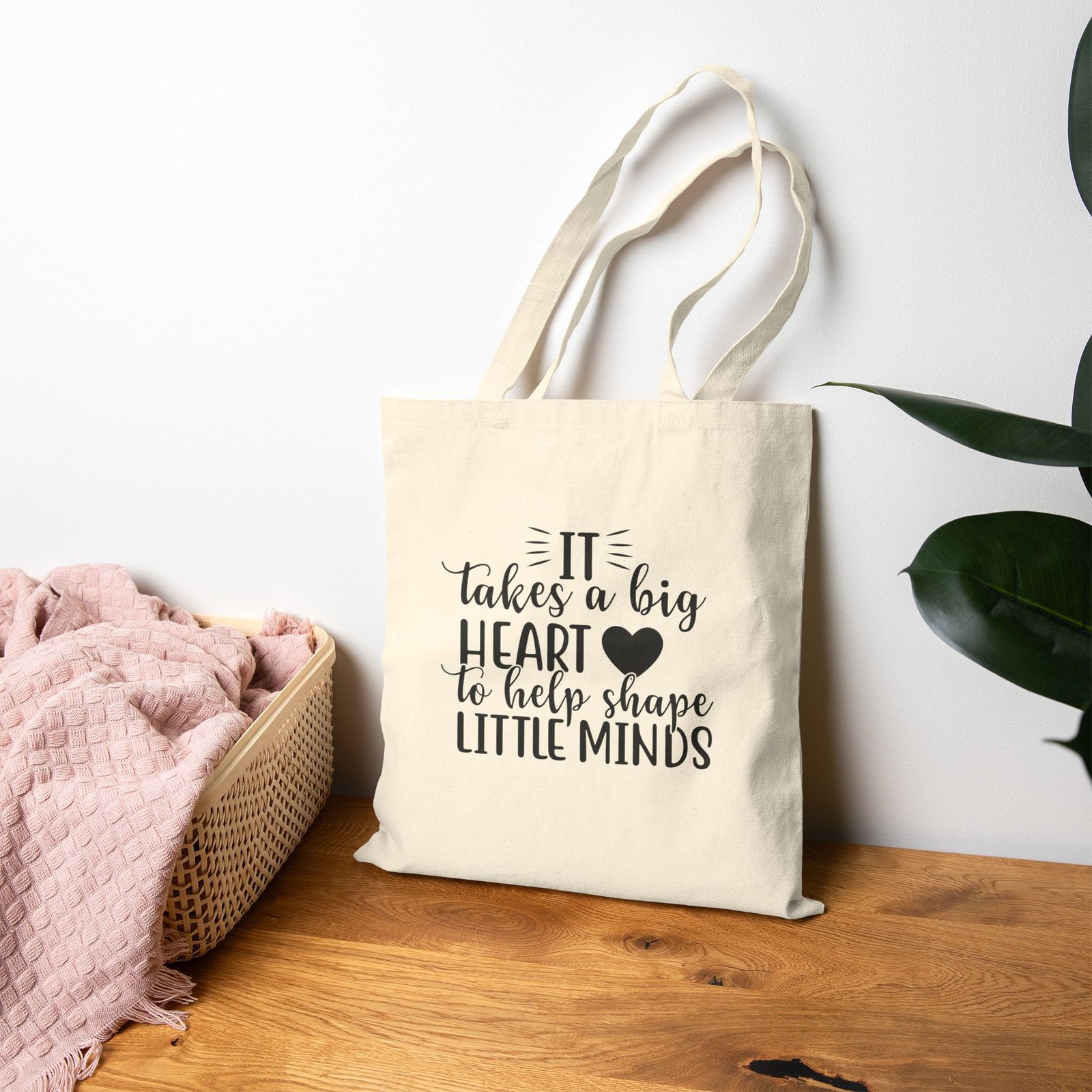 It Takes a Big Heart to Shape Little Minds Canvas Tote Bag - Image 4