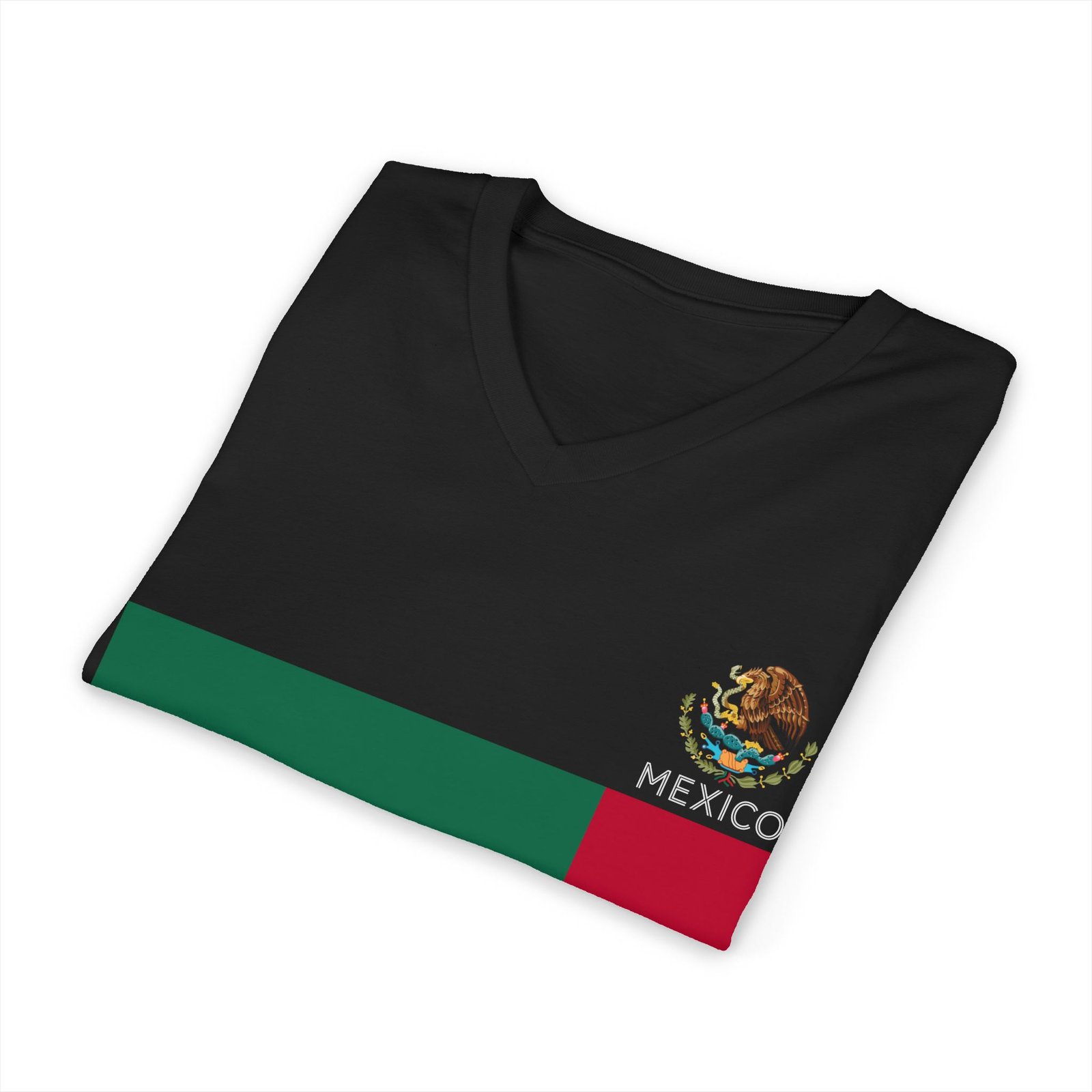 Mexico Coat of Arms Eagle Red Green Strip V-Neck Tee - Image 4