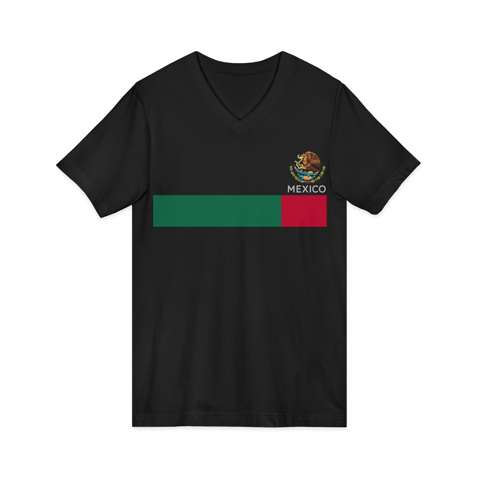 Mexico Coat of Arms Eagle Red Green Strip V-Neck Tee - Image 3