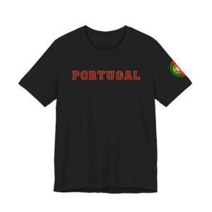 Portugal Retro Collegiate Tee — 'PORTUGAL' Chest Print with Flag Sleeve