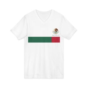 Mexico Coat of Arms Eagle Red Green Strip V-Neck BellaCanvas Tee