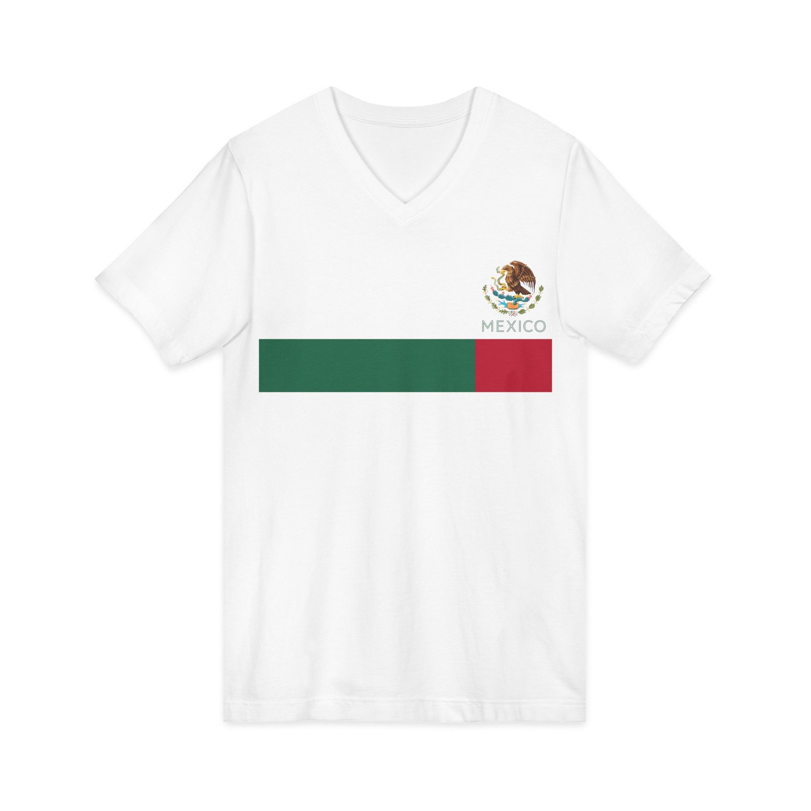 Mexico Coat of Arms Eagle Red Green Strip V-Neck Tee