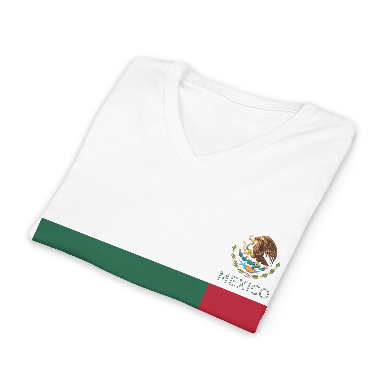Mexico Coat of Arms Eagle Red Green Strip V-Neck Tee - Image 2