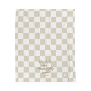 Fearfully and Wonderfully Made Psalm 139:14 Checkered Beige Pastel White Soft Plush Throw Blanket