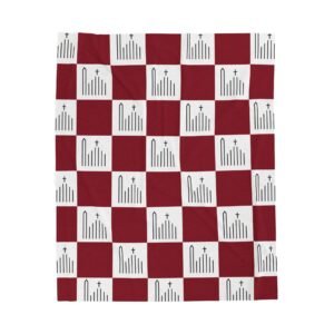St Irenaeus Catholic Church Cypress Checkered Burgundy White Soft Plush Throw Blanket