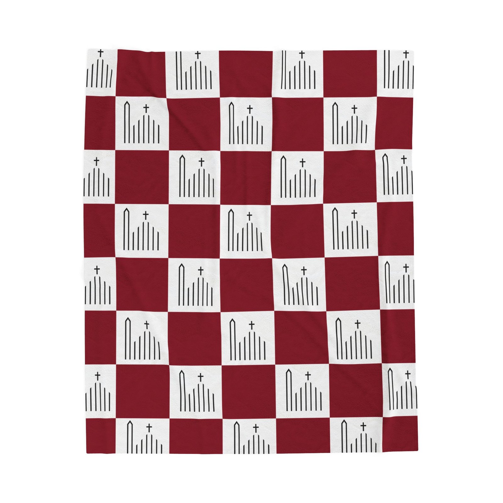 St Irenaeus Catholic Church Cypress Checkered Burgundy White Soft Plush Throw Blanket