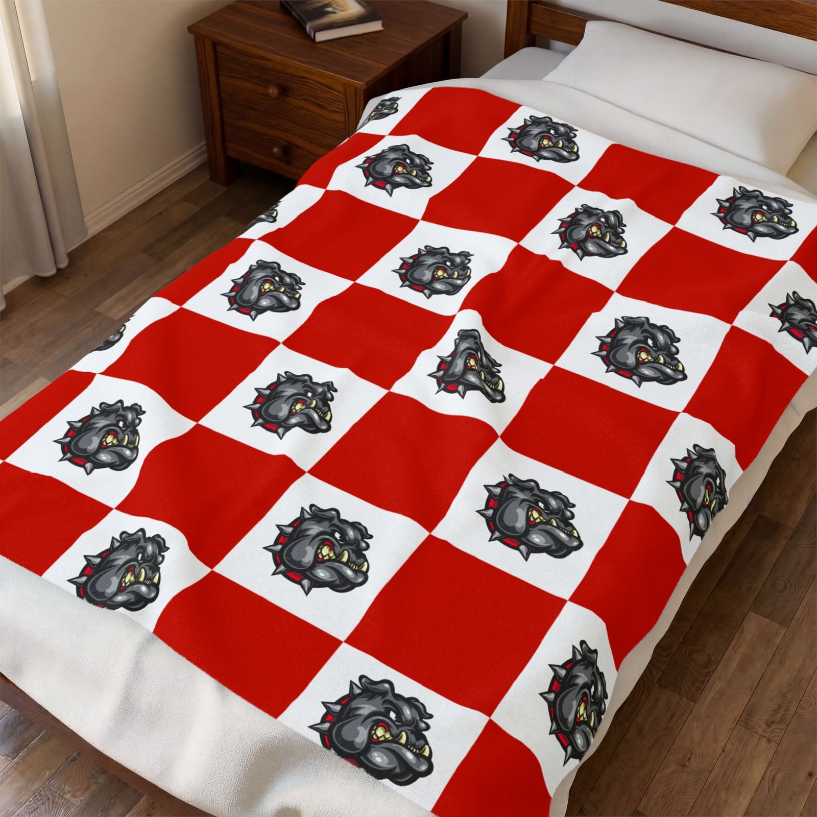 Bulldogs Checkered Red White Soft Plush Throw Blanket - Image 2