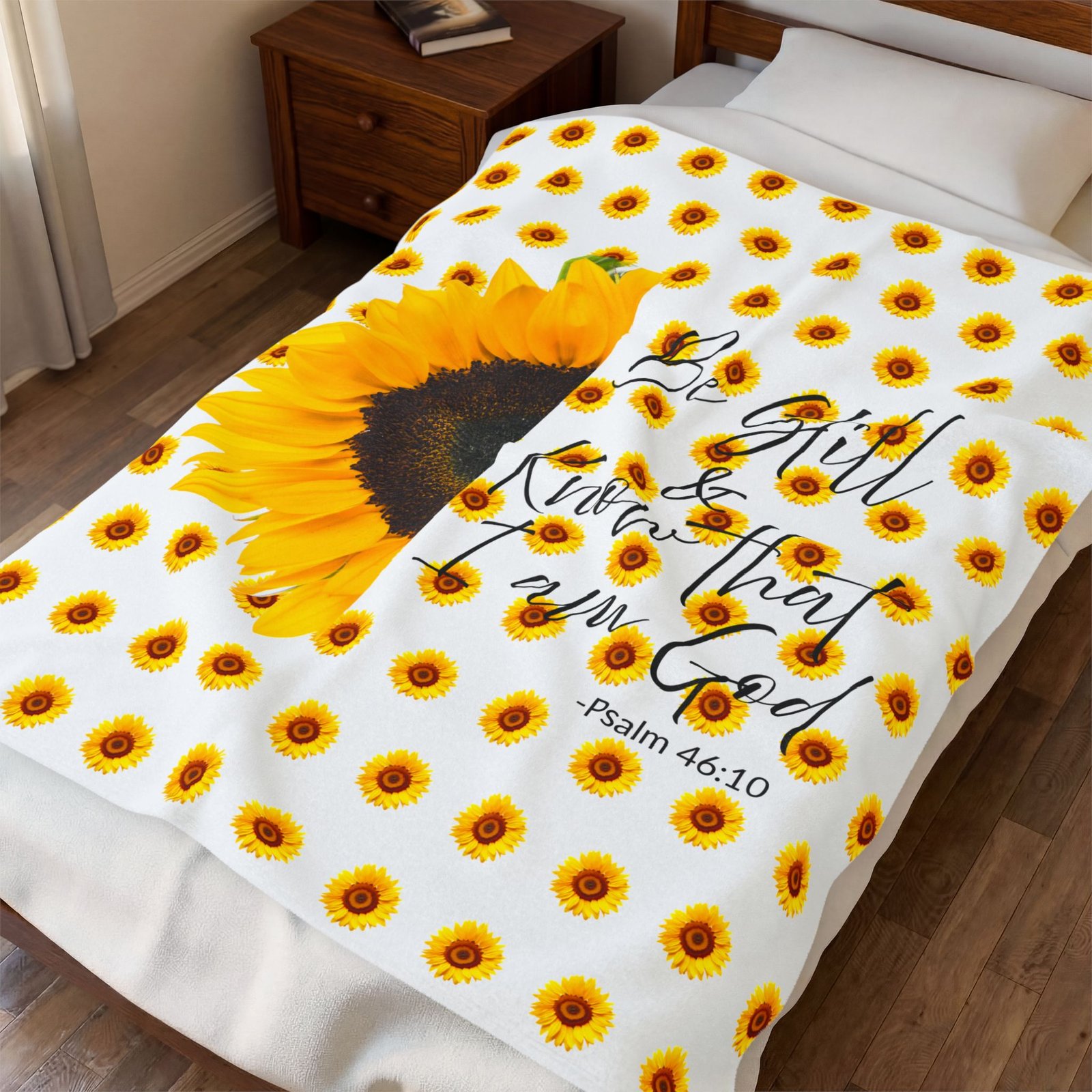 Be Still & Know I am God Psalm 46:10 Sunflower Pattern Plush Throw Blanket - Image 2