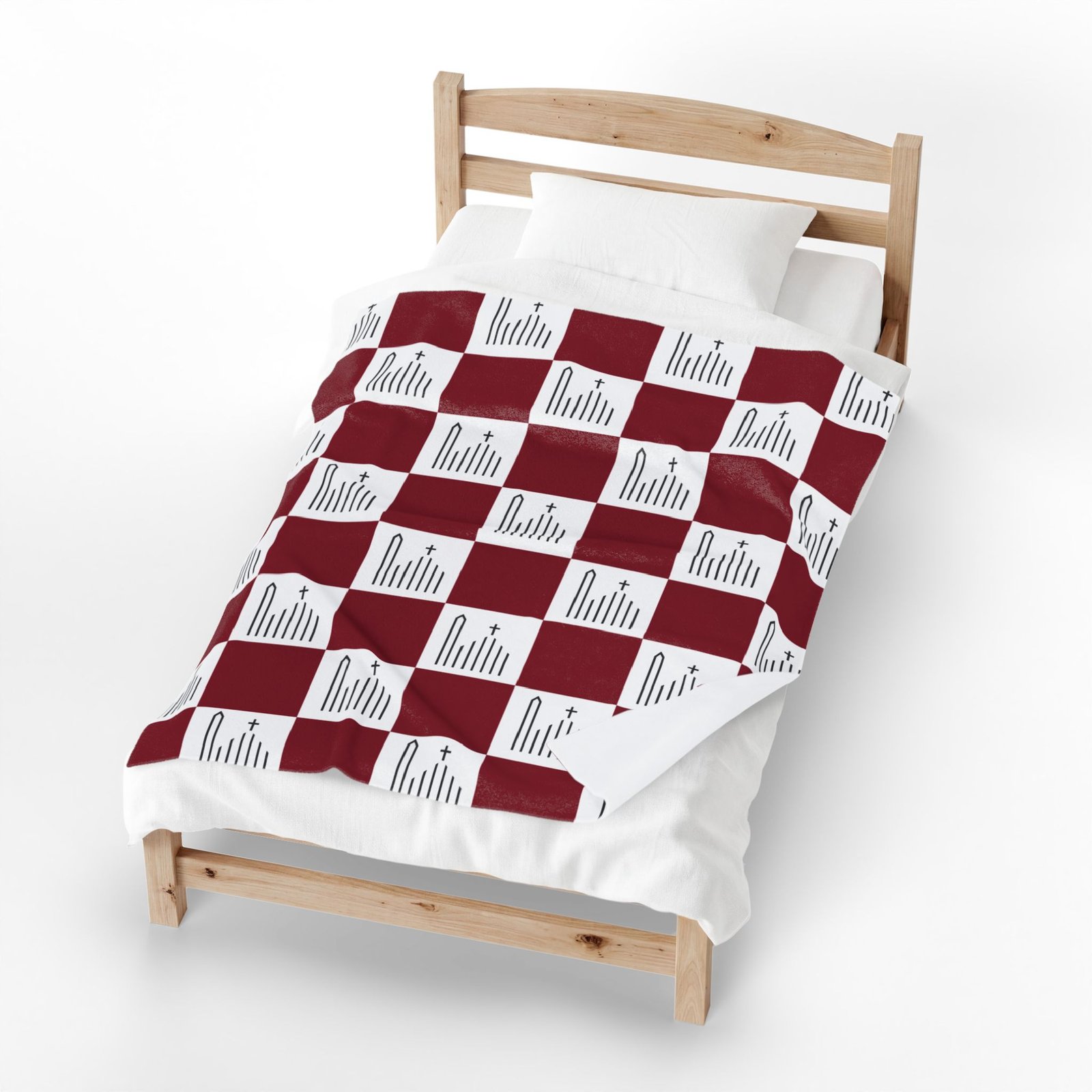 St Irenaeus Catholic Church Cypress Checkered Burgundy White Soft Plush Throw Blanket - Image 3