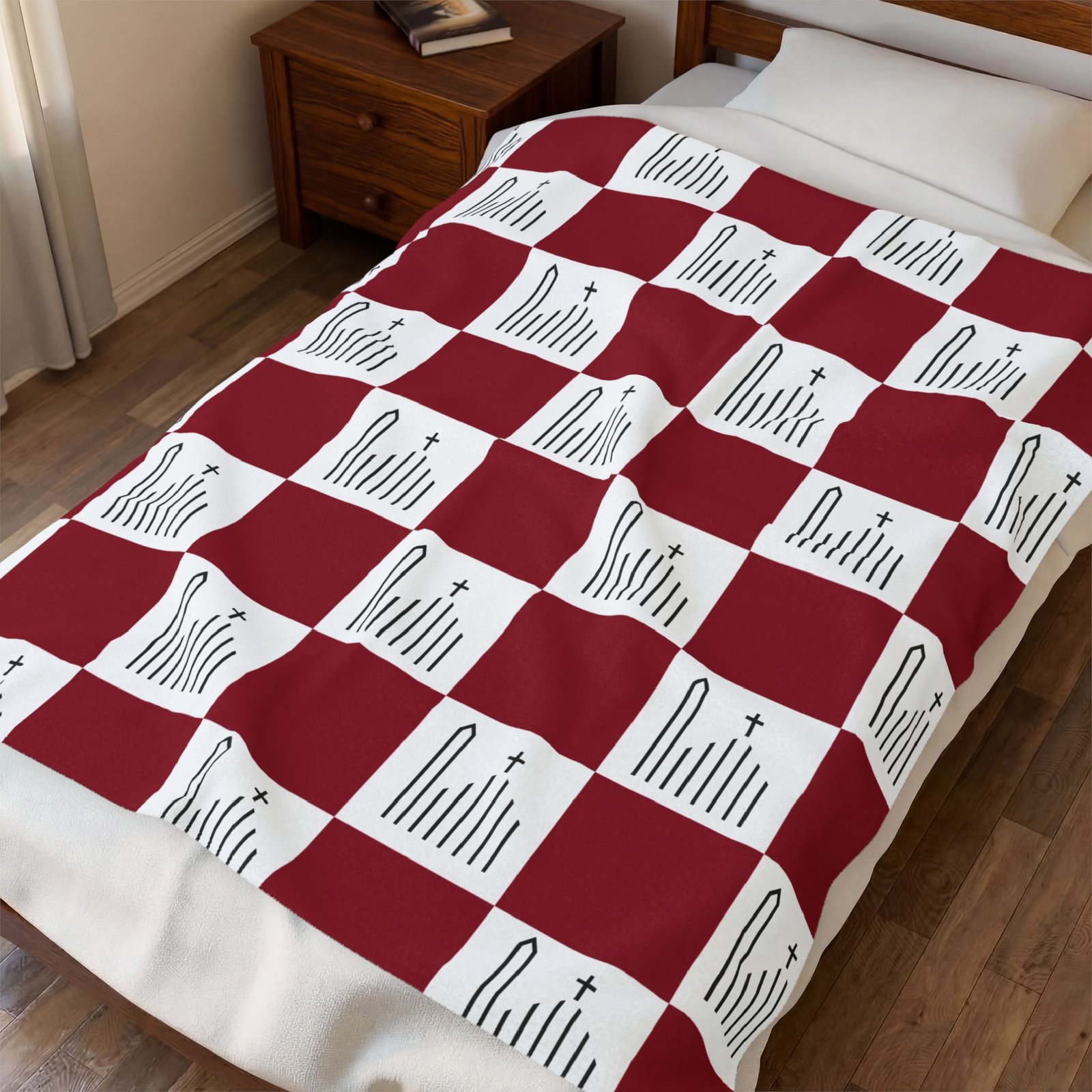 St Irenaeus Catholic Church Cypress Checkered Burgundy White Soft Plush Throw Blanket - Image 2