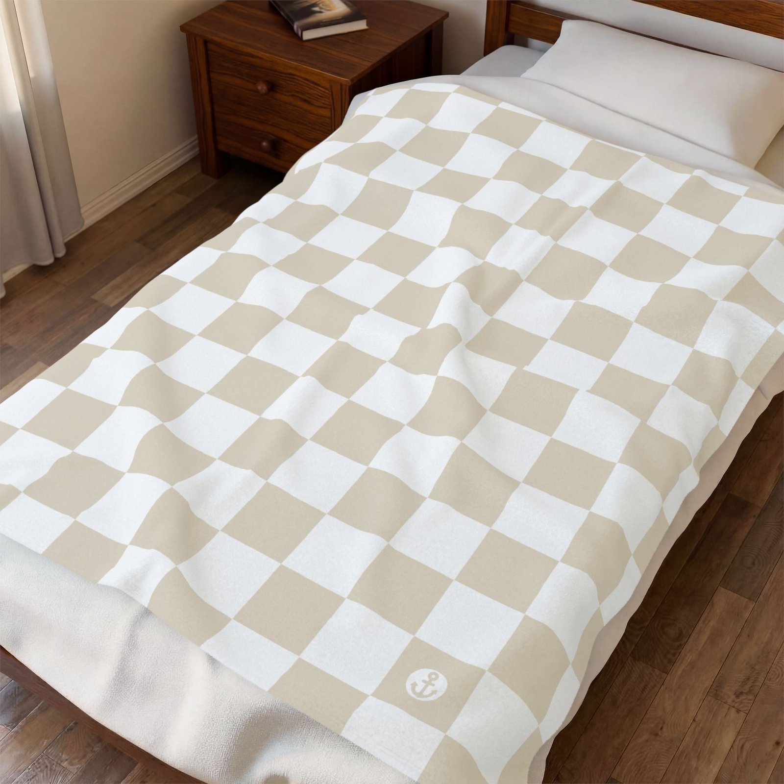 Checkered Beige Pastel White Soft Plush Throw Blanket - Image 2