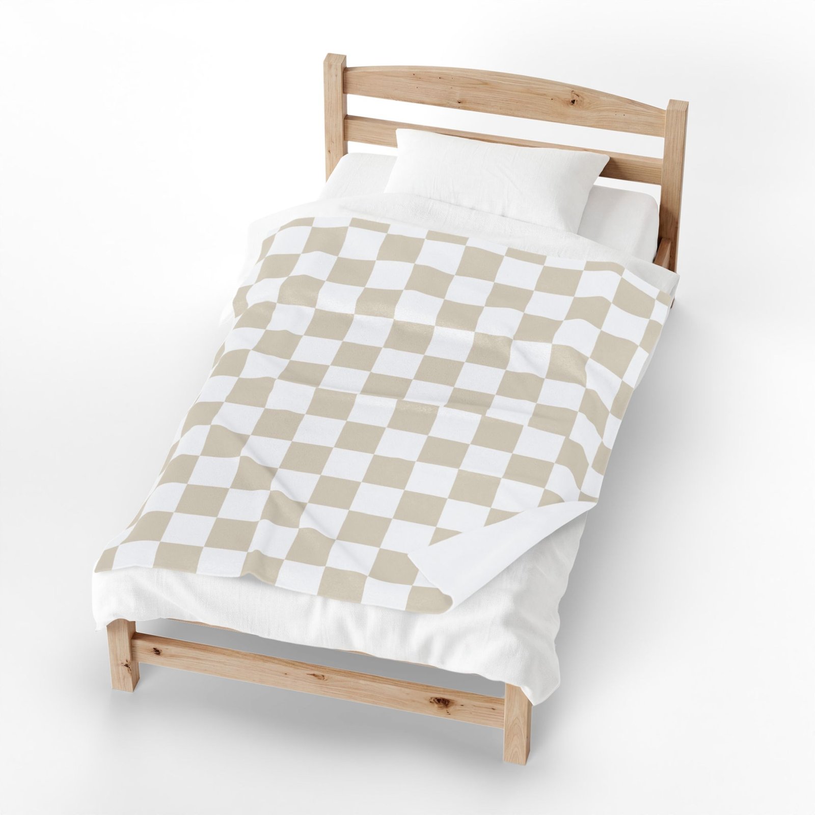 Checkered Beige Pastel White Soft Plush Throw Blanket - Image 3