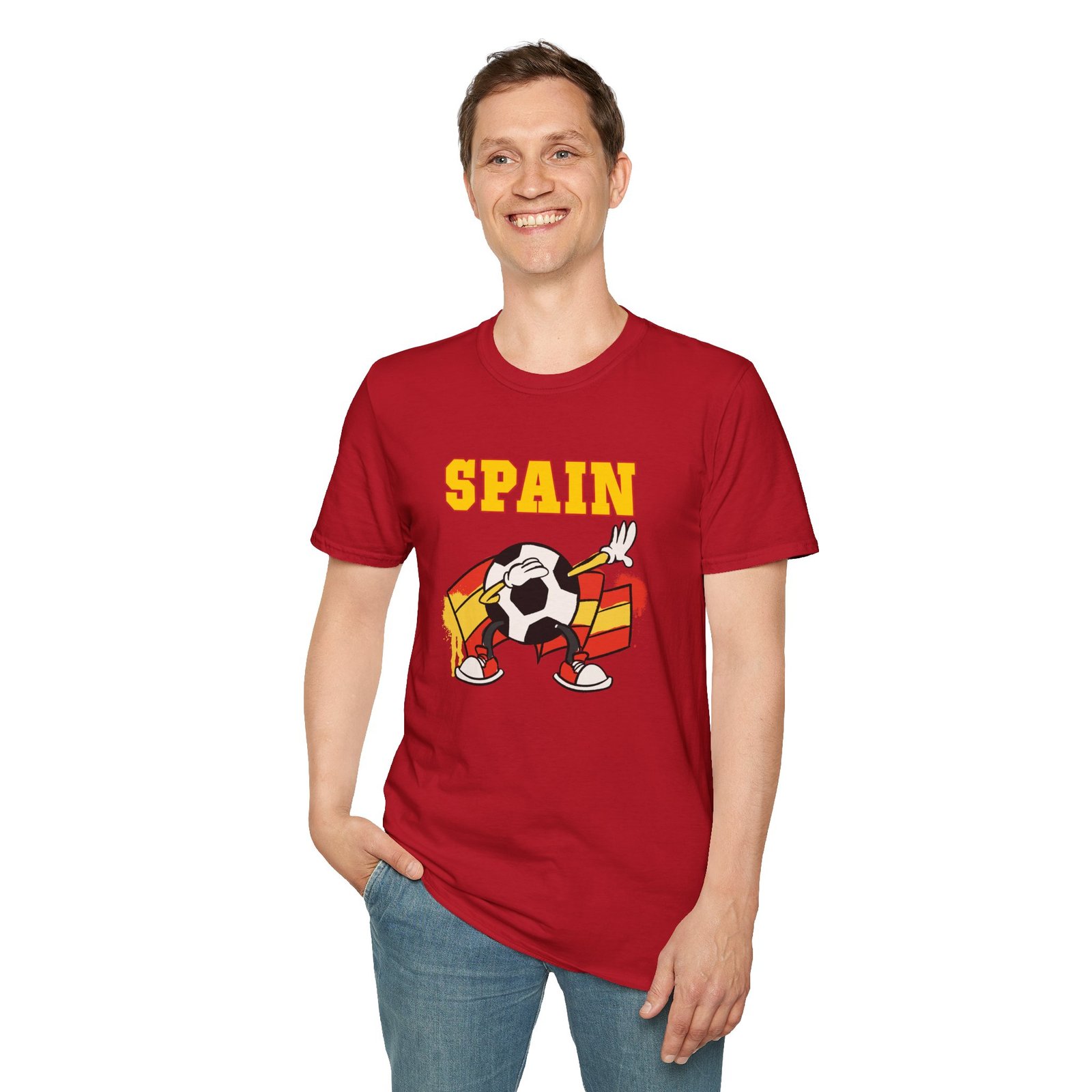 Spain Flag National Theme Soccer Ball Cartoon Dabbing ADULT T-Shirt - Image 4
