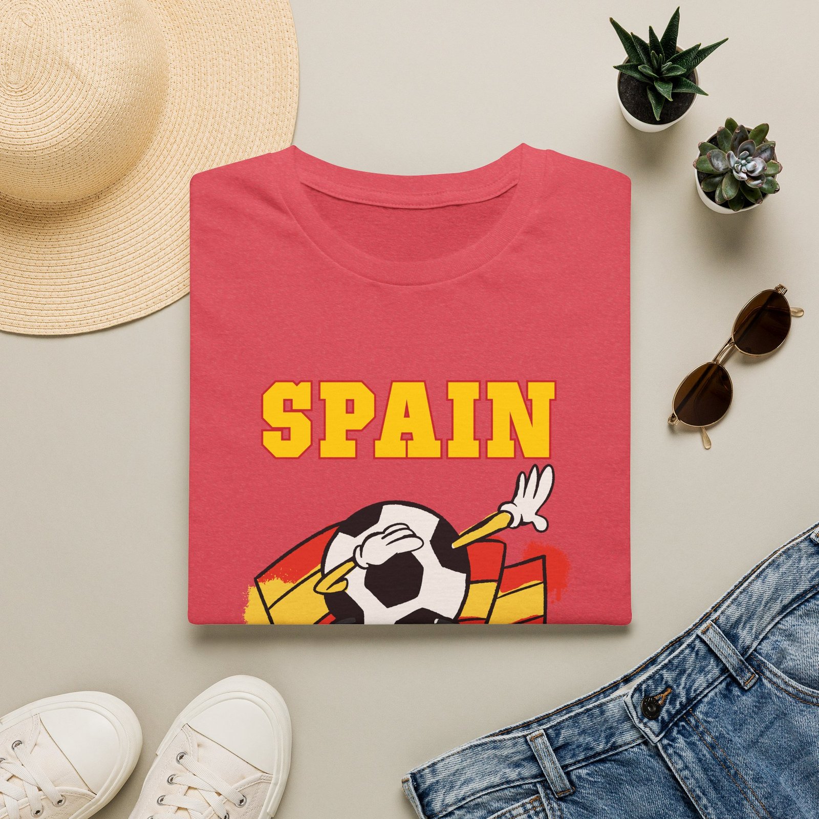 Spain Flag National Theme Soccer Ball Cartoon Dabbing ADULT T-Shirt - Image 8