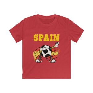 Kids Youth Spain Soccer T‑Shirt — Dabbing Soccer Ball with Spain Flag