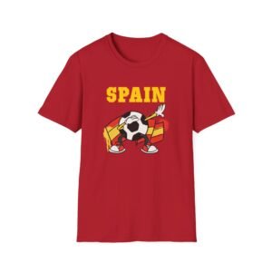 Spain Flag National Theme Soccer Ball Cartoon Dabbing ADULT T-Shirt