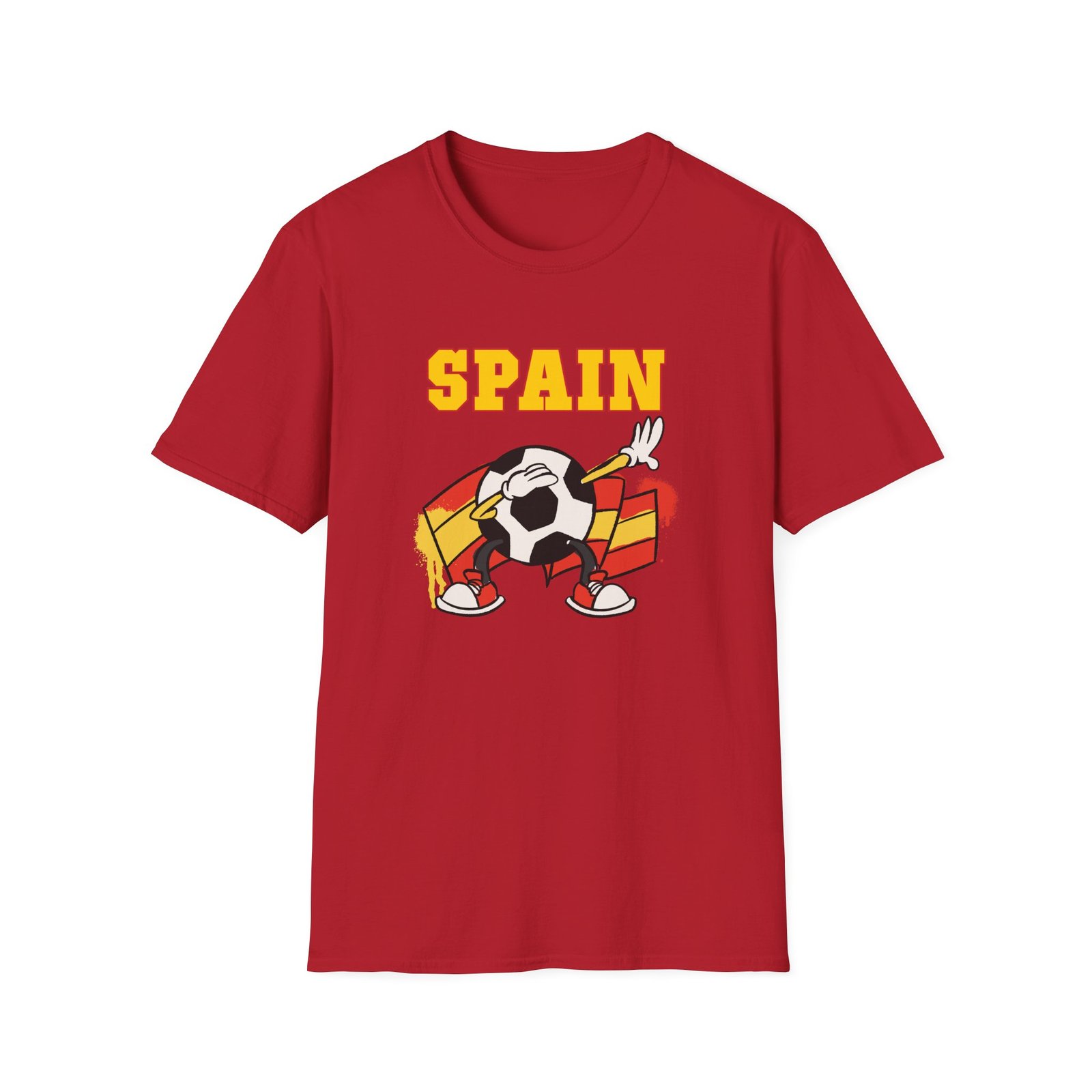 Spain Flag National Theme Soccer Ball Cartoon Dabbing ADULT T-Shirt