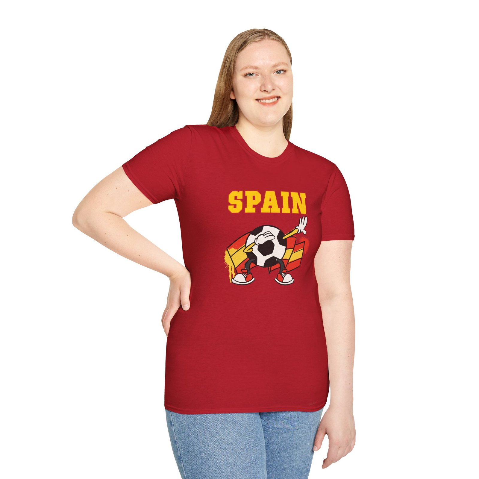 Spain Flag National Theme Soccer Ball Cartoon Dabbing ADULT T-Shirt - Image 5