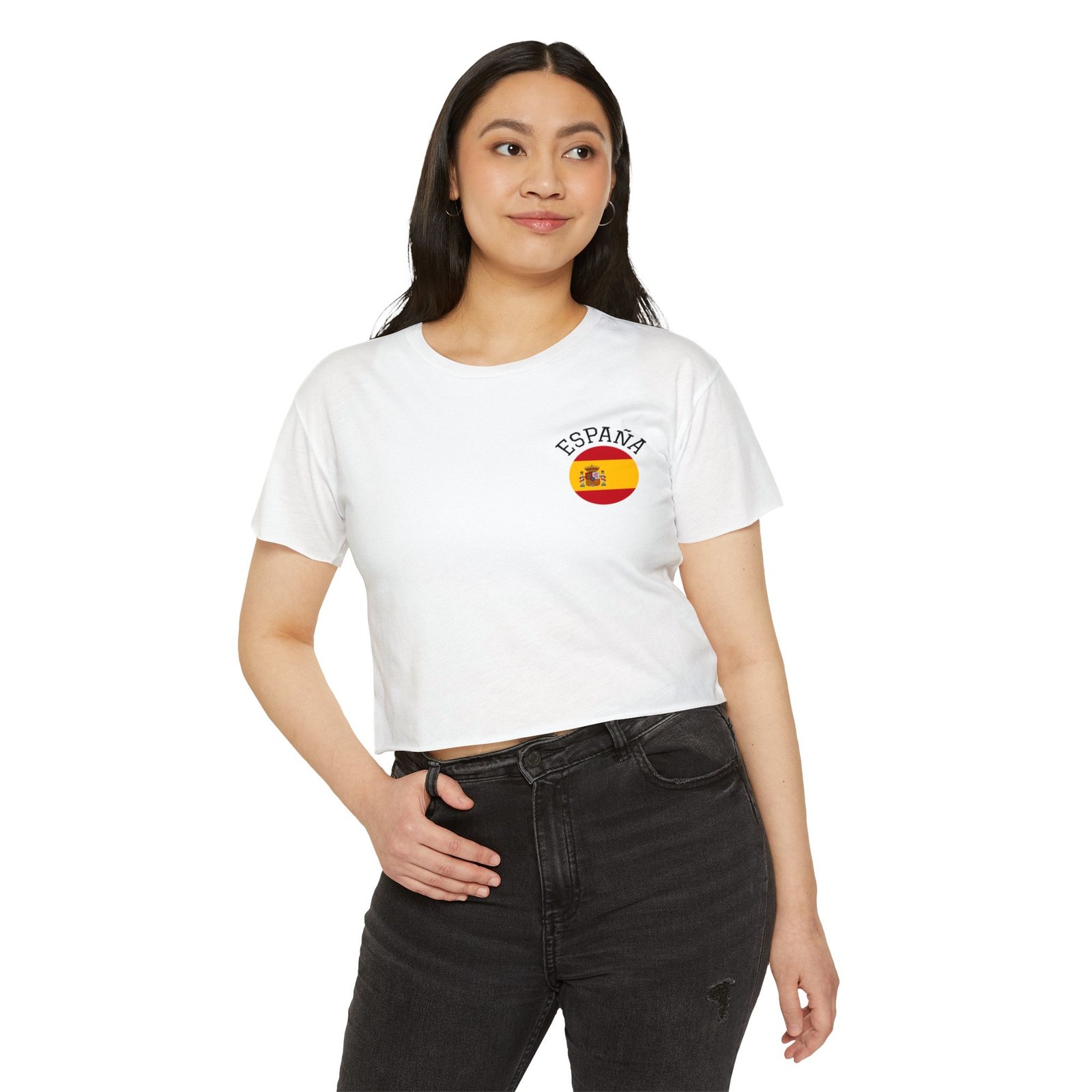 España Round Flag National Team Crop Top T-Shirt - Image 2