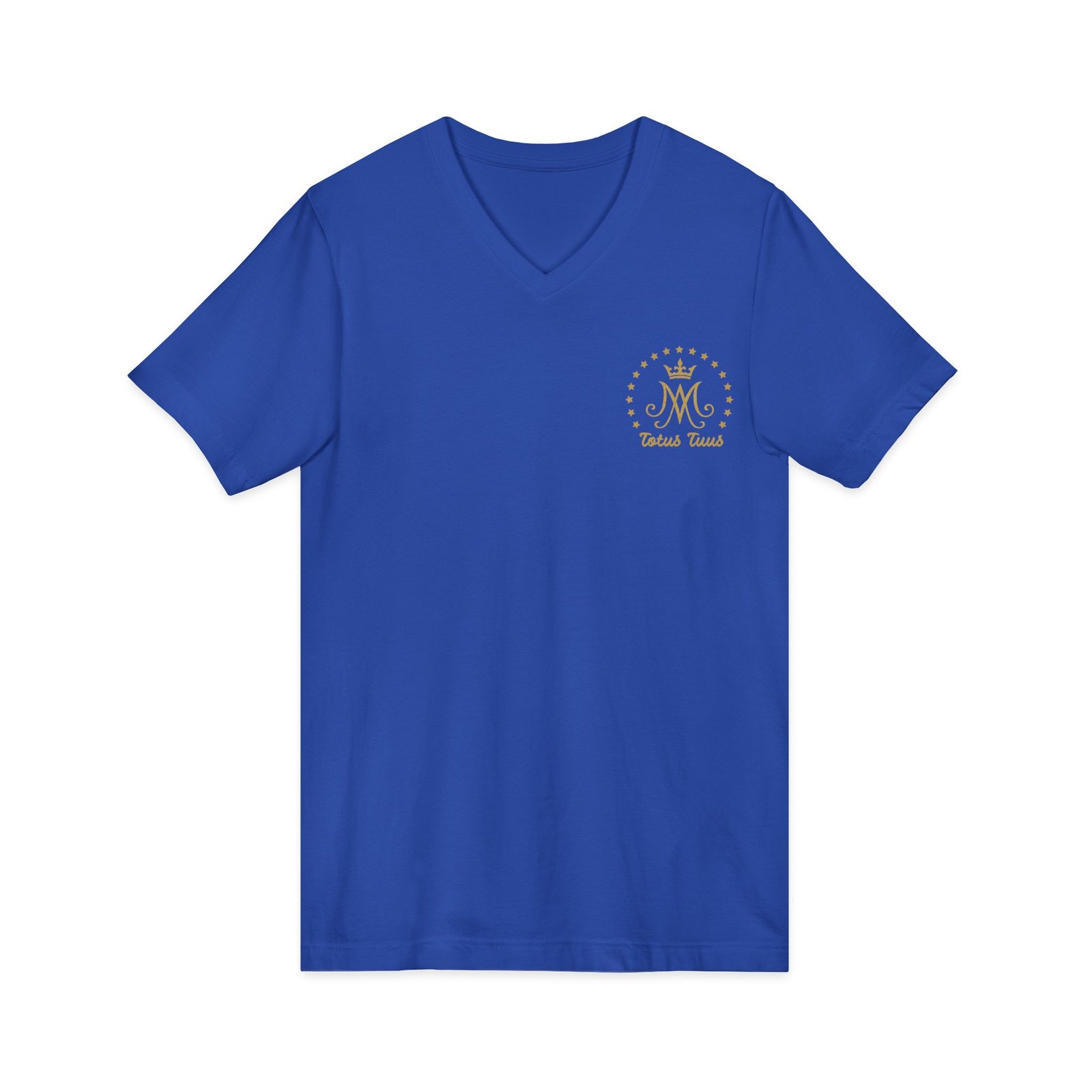 Auspice Mary Monogram with Stars Under the Protection of Mary Totus Tuus Totally Yours Women's V-Neck T-Shirt