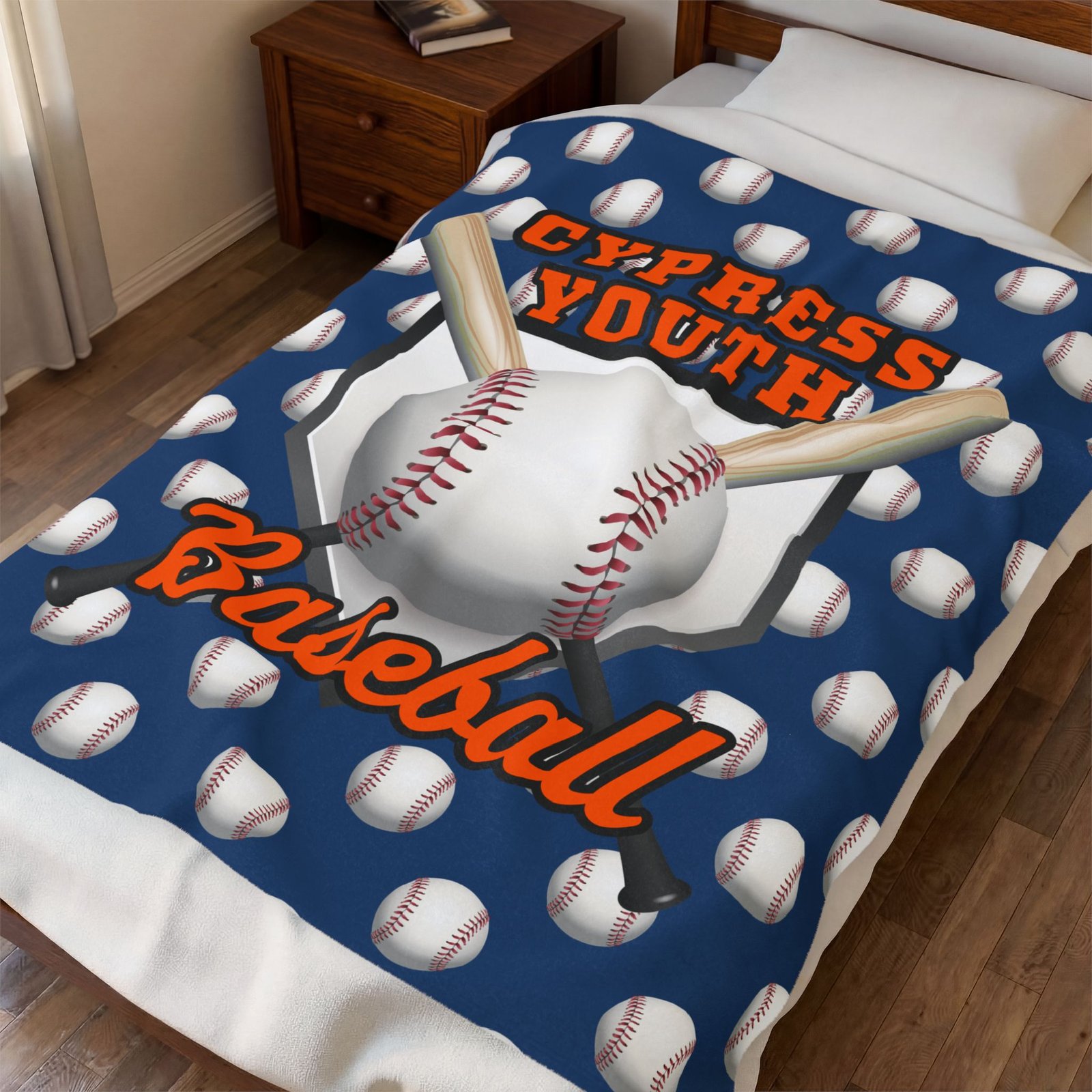 Team Baseball Pattern Homeplate & Bat - Personalized Plush Throw Blanket - Image 2