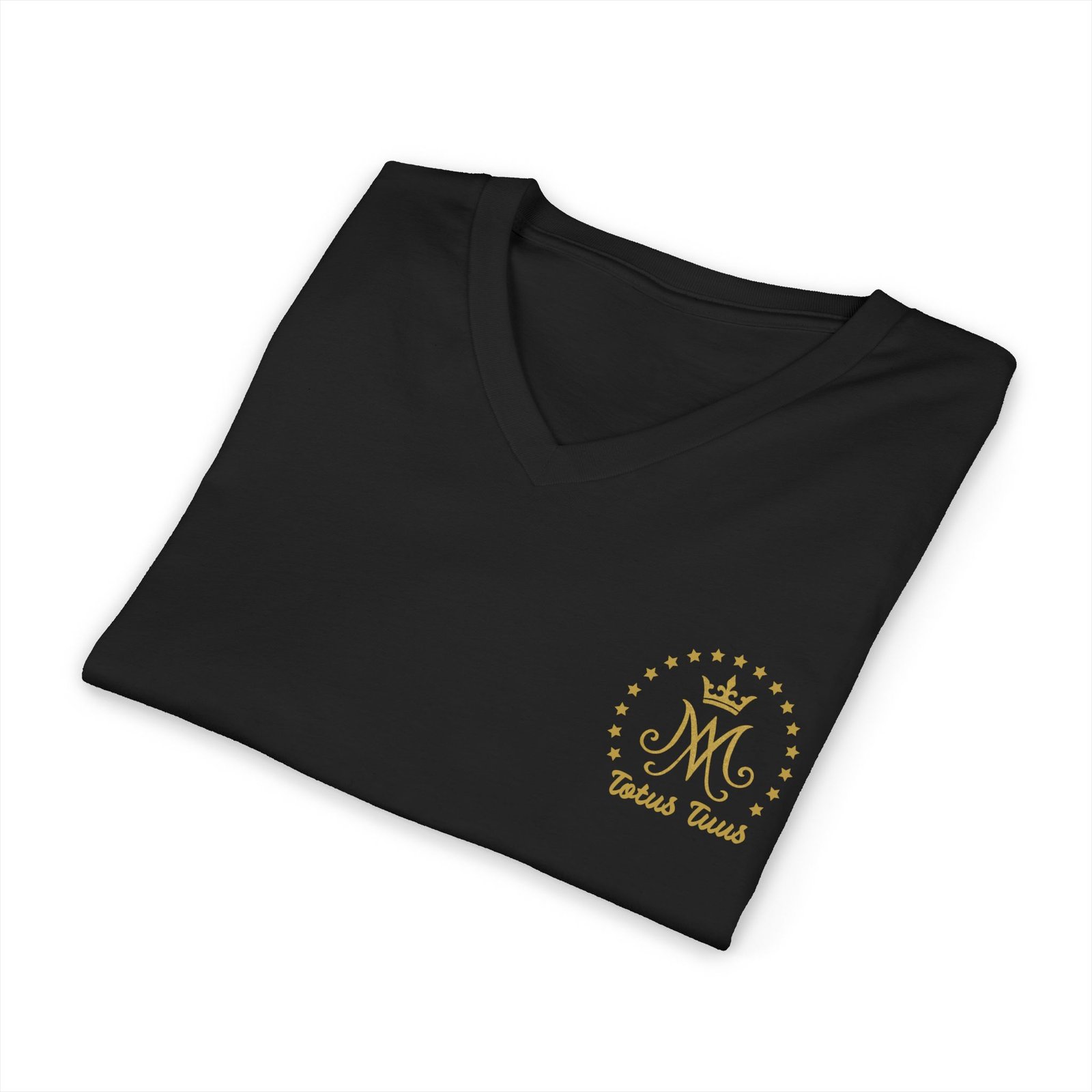 Auspice Mary Monogram with Stars Under the Protection of Mary Totus Tuus Totally Yours Women's V-Neck T-Shirt - Image 4