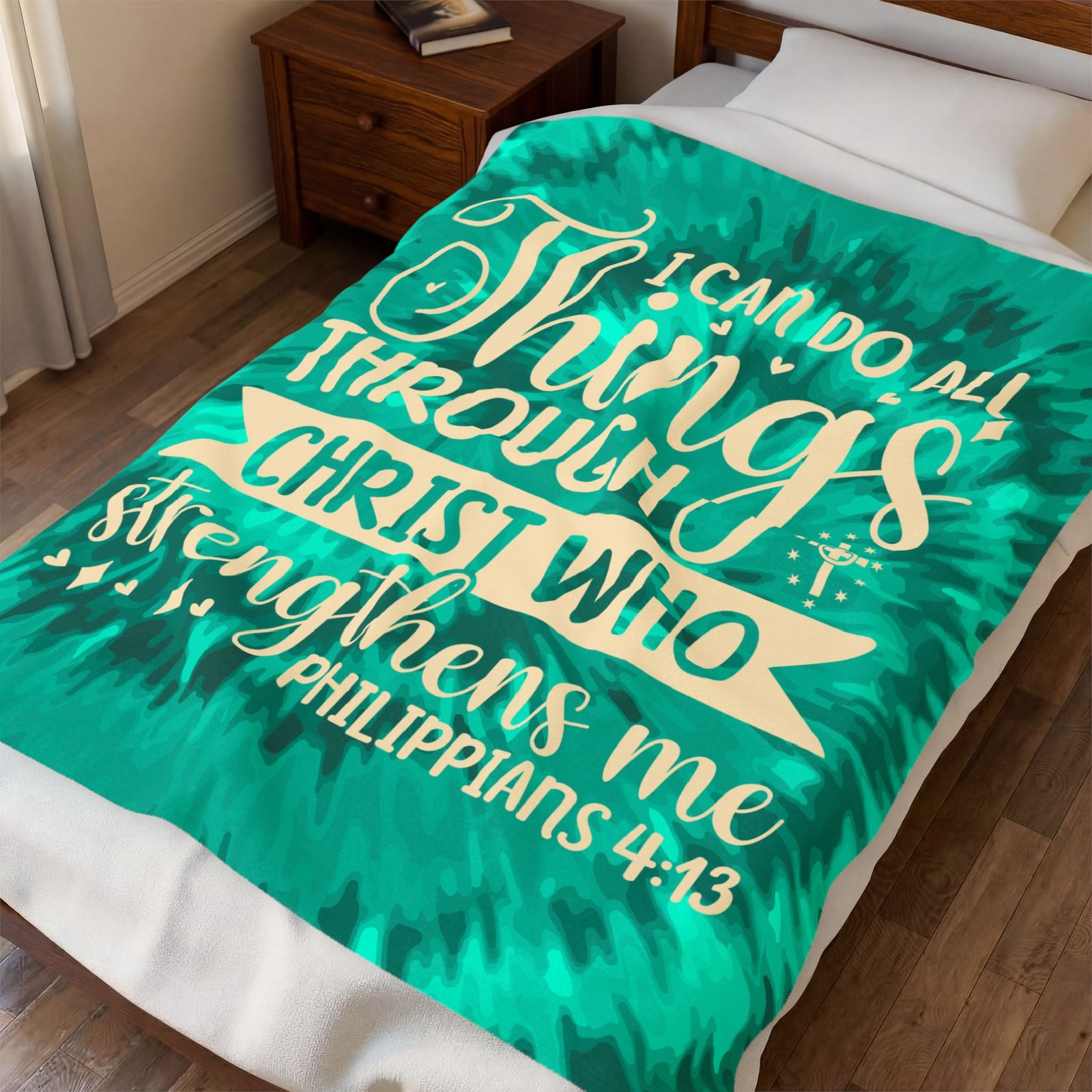 I Can do All Things Through Christ Who Strengthens Me Phil 4:13 Plush Throw Green Blanket - Image 2
