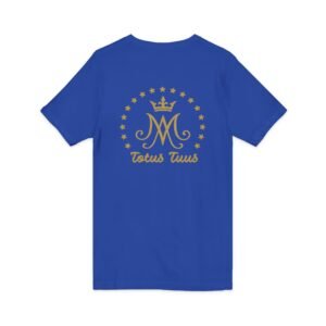 Auspice Maria Monogram (Under the Protection of Mary) Virgin Mary with Stars Totus Tuus (Totally Yours) Women's V-Neck Front & Back T-Shirt