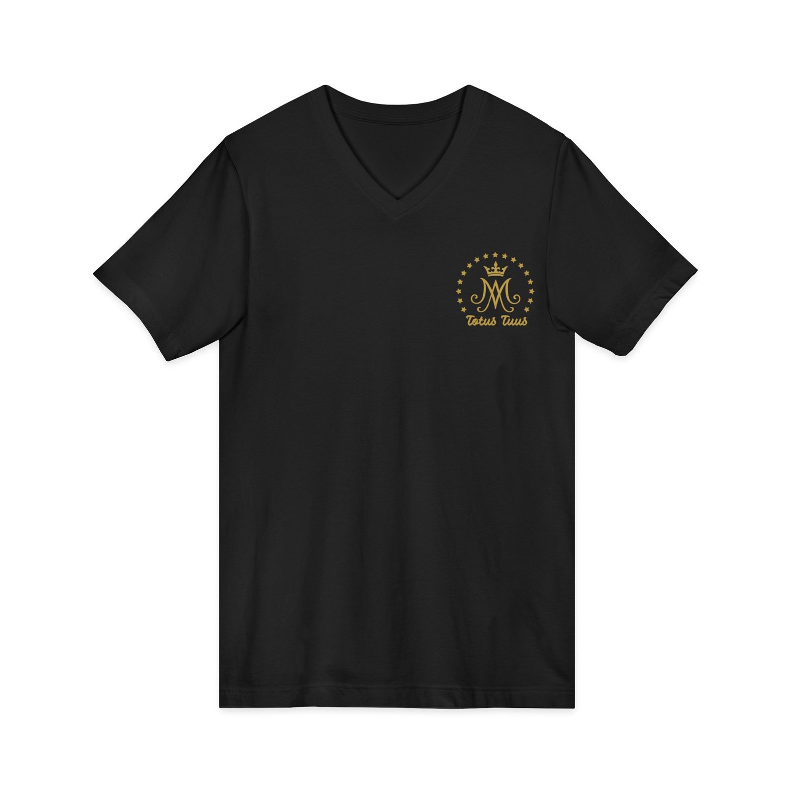 Auspice Mary Monogram with Stars Under the Protection of Mary Totus Tuus Totally Yours Women's V-Neck T-Shirt - Image 3