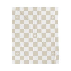 Grateful & Blessed Anchor Round Logo Checkered Beige Pastel White Soft Plush Throw Blanket
