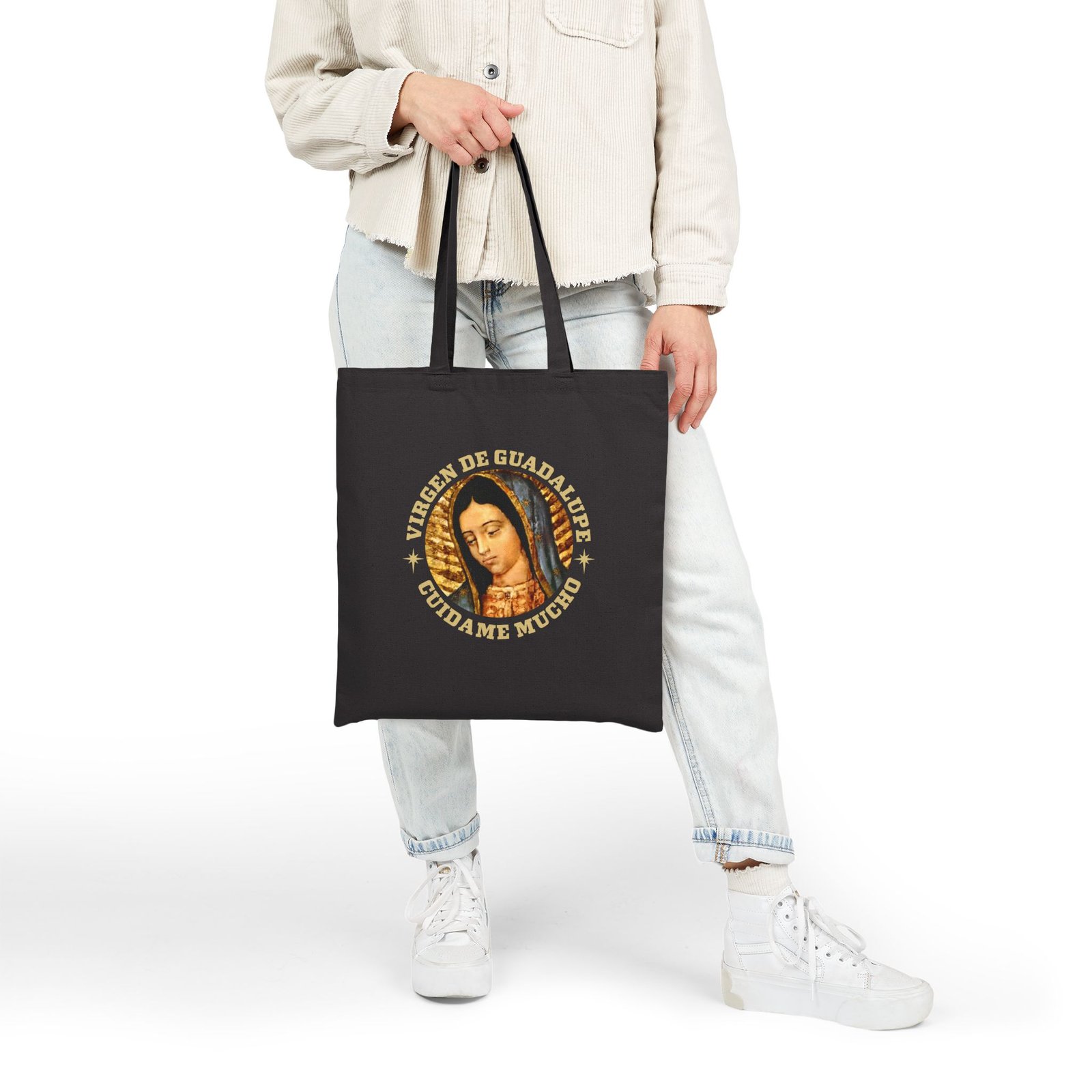 Virgen de Guadalupe Cuidame Mucho Round Cotton Canvas Tote Bag - Image 3