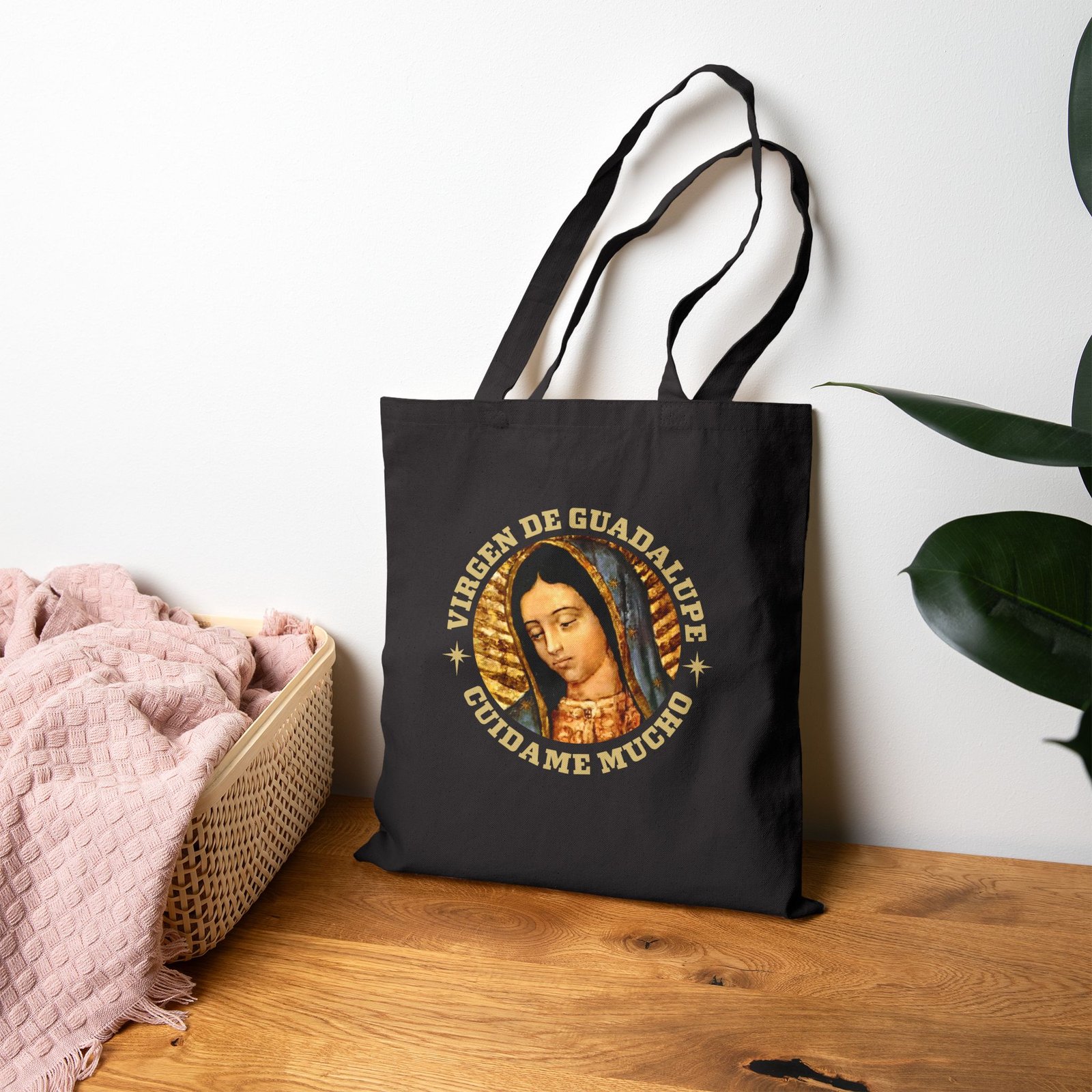 Virgen de Guadalupe Cuidame Mucho Round Cotton Canvas Tote Bag - Image 4