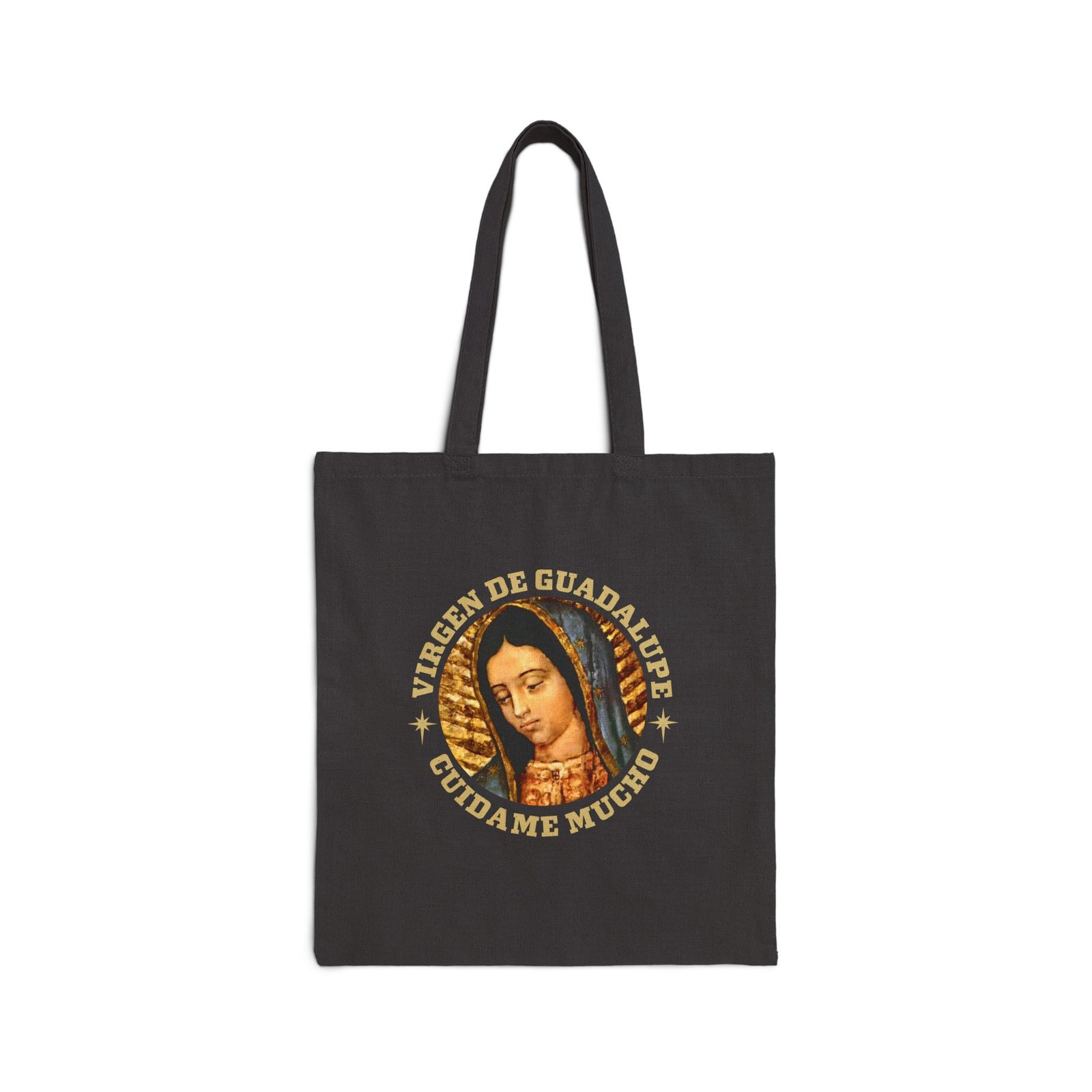 Virgen de Guadalupe Cuidame Mucho Round Cotton Canvas Tote Bag