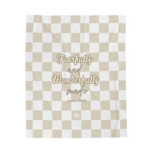 Fearfully and Wonderfully Made Psalm 139:14 Checkered Beige Pastel White Soft Plush Throw Blanket