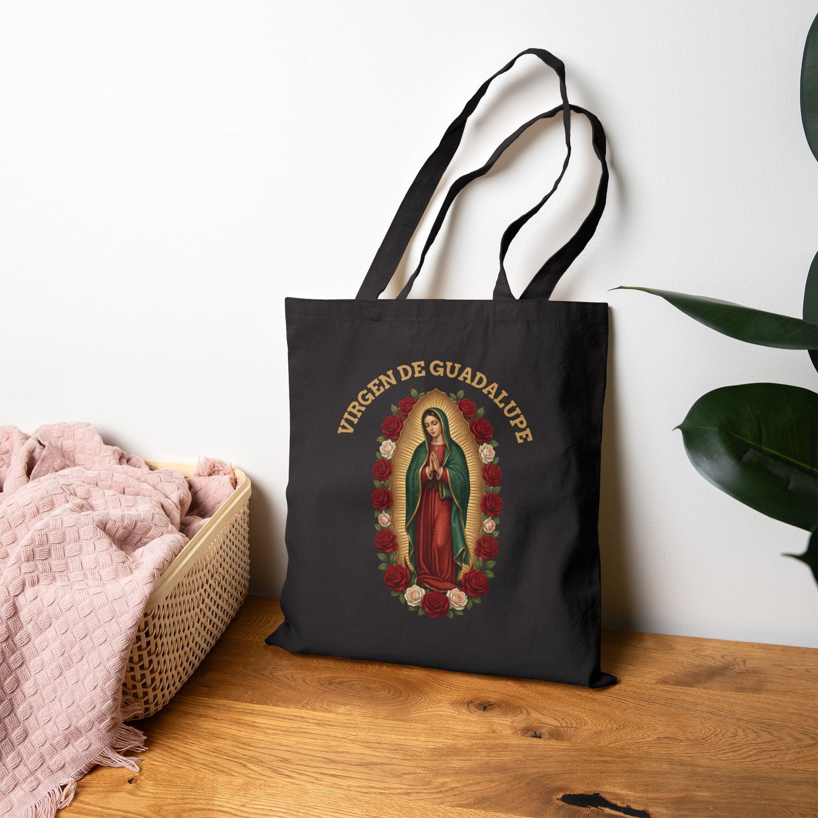Virgen de Guadalupe Red Roses Arch Cotton Canvas Tote Bag - Image 4