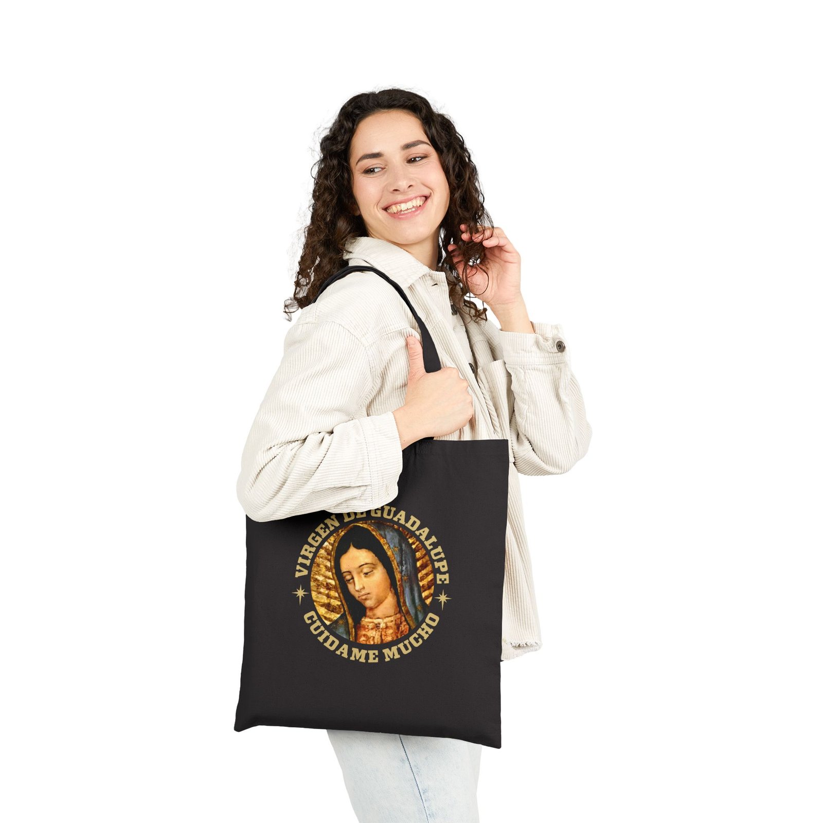Virgen de Guadalupe Cuidame Mucho Round Cotton Canvas Tote Bag - Image 2