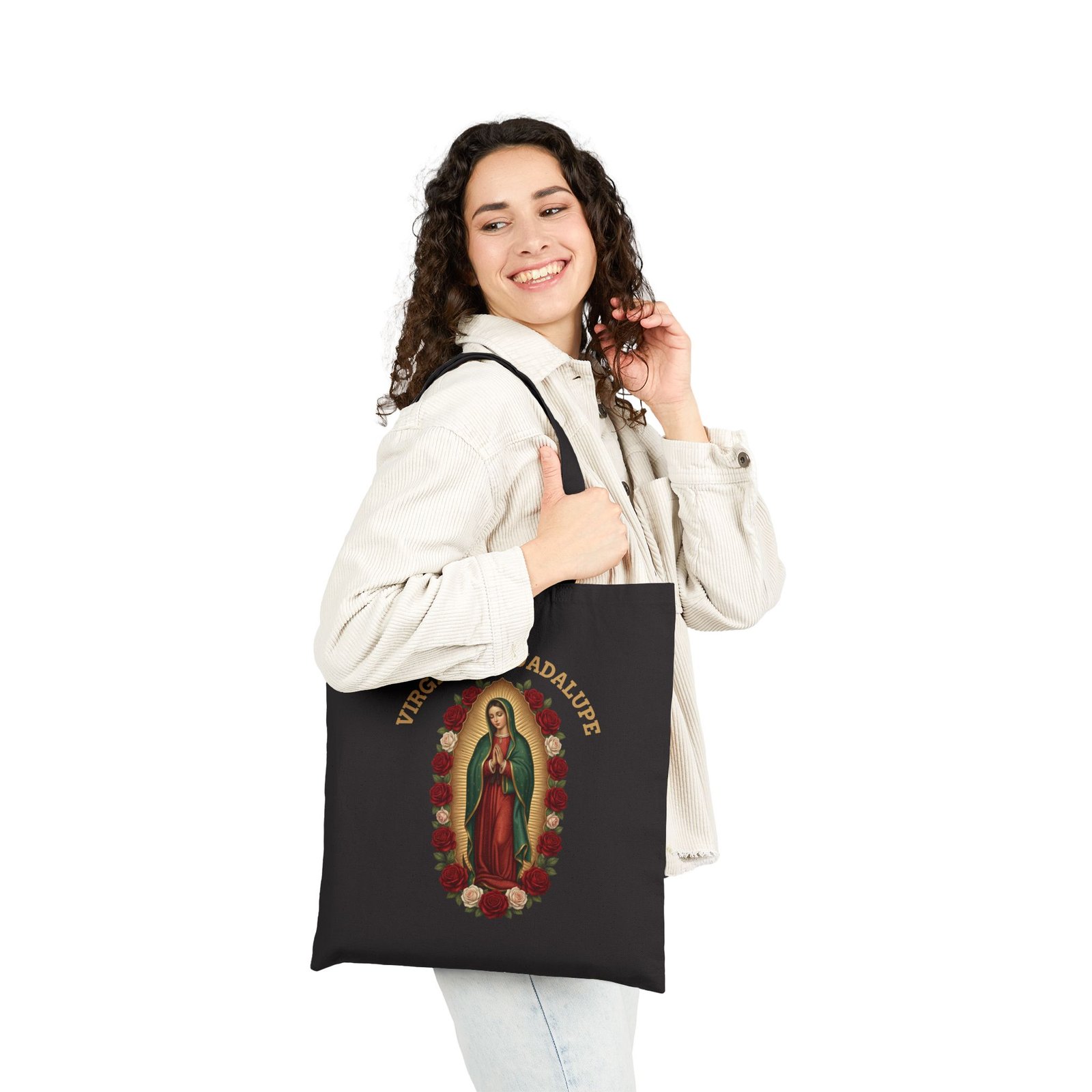 Virgen de Guadalupe Red Roses Arch Cotton Canvas Tote Bag - Image 2